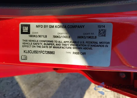 2015 Chevrolet Spark Ev 2Lt z USA, uszkodzony, nr VIN KL8CL6S01FC726860